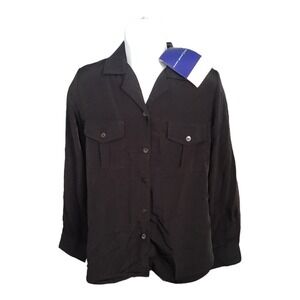 Susan Graver Shirt Womens Size S polyester long sleeve lightweight Black New NWT